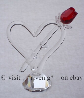 EINSTIELIGE ROTE ROSE@ÖSTERREICHISCHER KRISTALL@Glas VALENTINSTAG HERZ@SCHLIFF Kristall Geschenk 