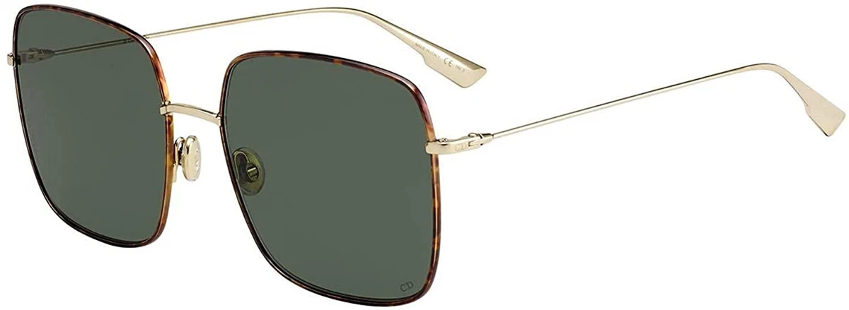 New Womens Christian Dior Stellaire 1 Gold Metal Green Lens Square Sunglasses
