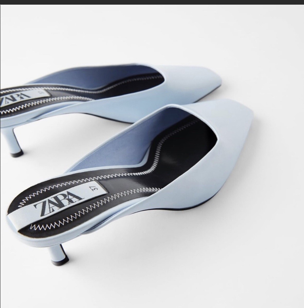 NWT ZARA SQUARE TOE Mid-Height Heel Mule Sandal Shoe 6.5 Light