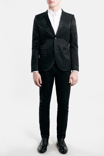 TOPMAN Black Cheetah Leopard Animal Skinny Fit Suit Jacket Sports Blazer Coat 40 - Picture 3 of 16