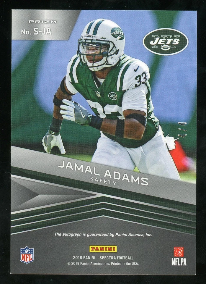 2018 Spectra Jamal Adams Neon Marble Autograph /4 - New York Jets - Image 2 of 2