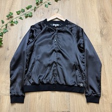 BLACK CHEERLEADER SATIN BOMBER JACKET SIZE S M YCADA GLOBALS DANCE COAT (sb1)