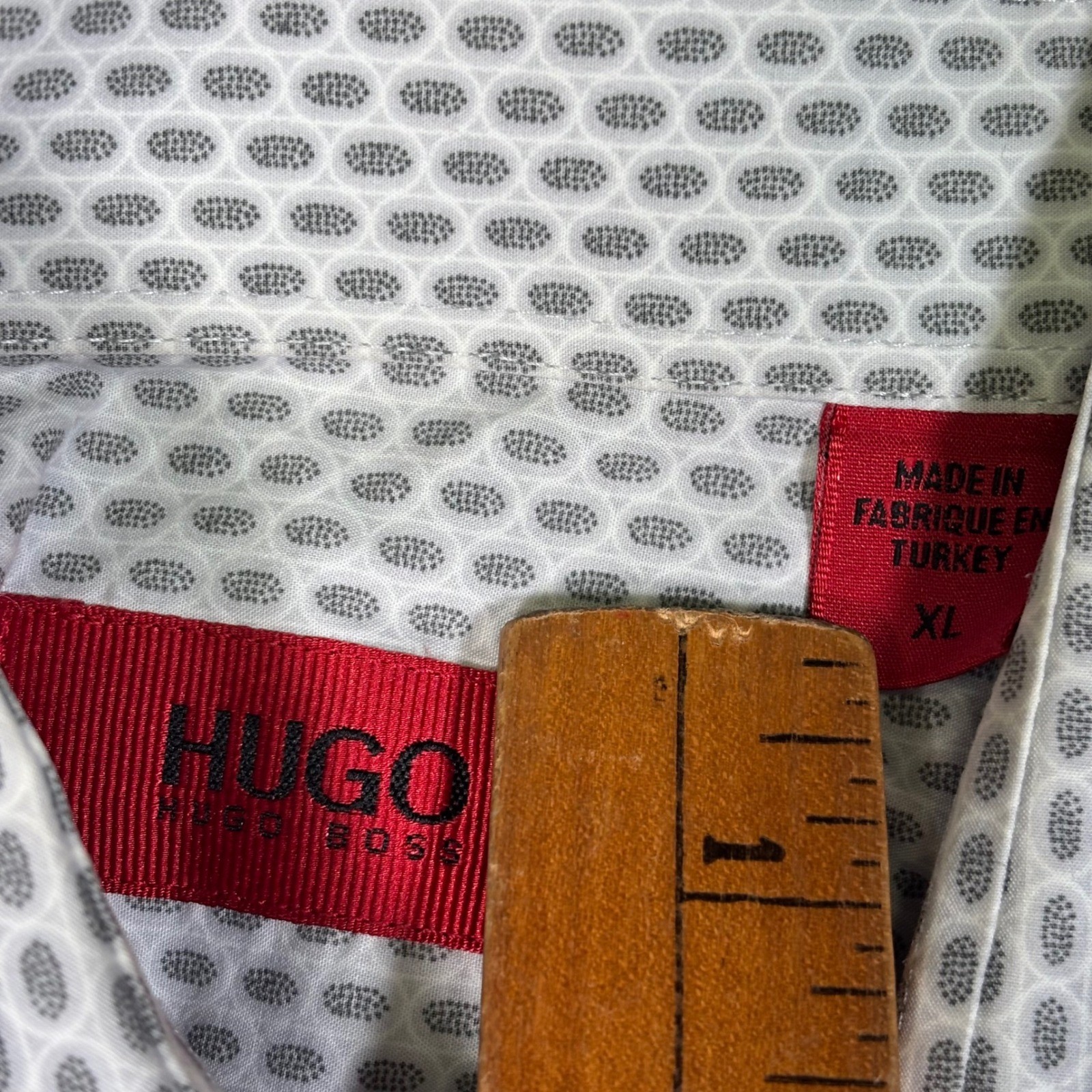 Hugo Boss Mens XL Grey White Geometric Print Long Sleeve Button Down Dress Shirt thumbnail 6