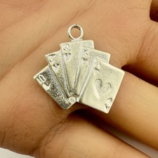 Vintage 925 Sterling Silver Playing Cards Charm Pendant 1" (3.5g)