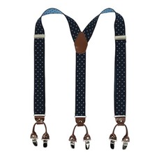 Suspenders for Men with leather 6 Heavy-Duty Clips, 1.4 Inches Wide Blue-2