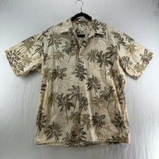 Pierre Cardin Tropical Shirt Men M Palm Print Button Up Short Sleeve Beige Green