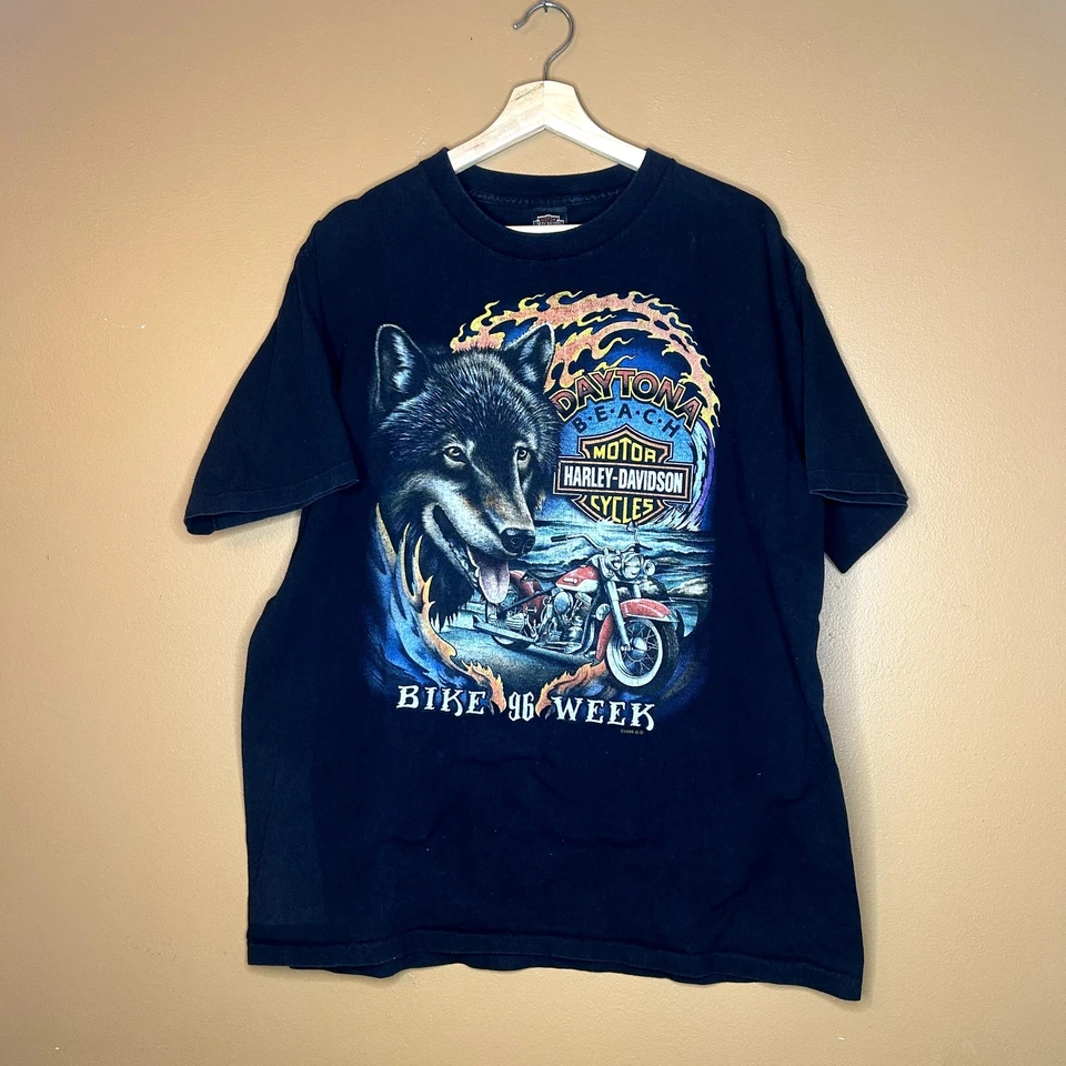 Camiseta vintage años 90 Harley Davidson Daytona Beach Bike Week Flame  Foto 2 de 4