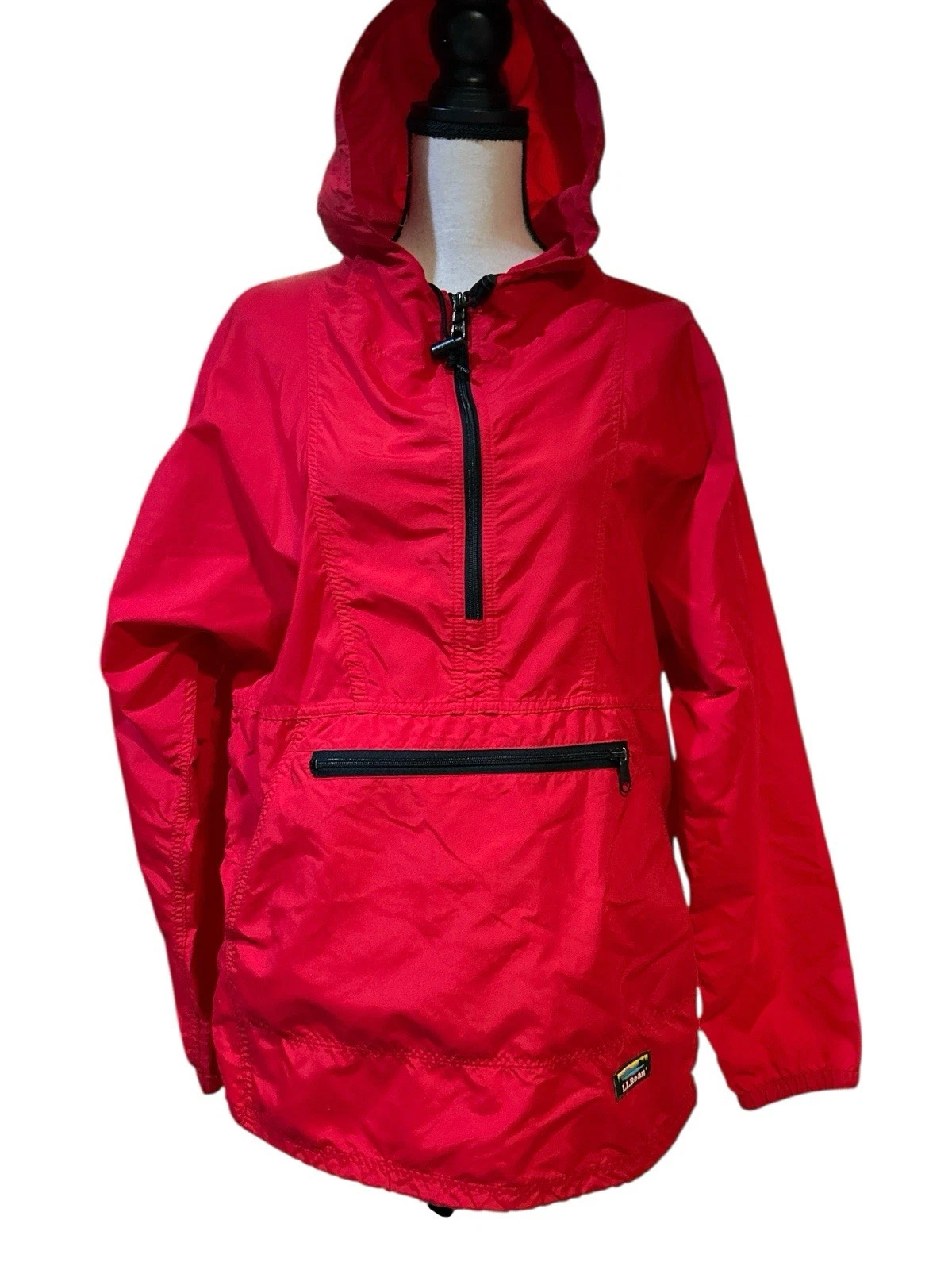 Vintage LL Bean RED Windbreaker Anorak Hooded Pullover Sz M Made USA 90s