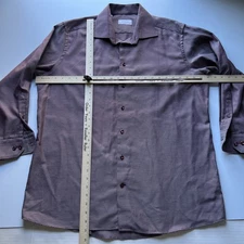 Eton Shirt Mens 46 / 18 Contemporary Maroon King Twill Micro Check L/S Button Up