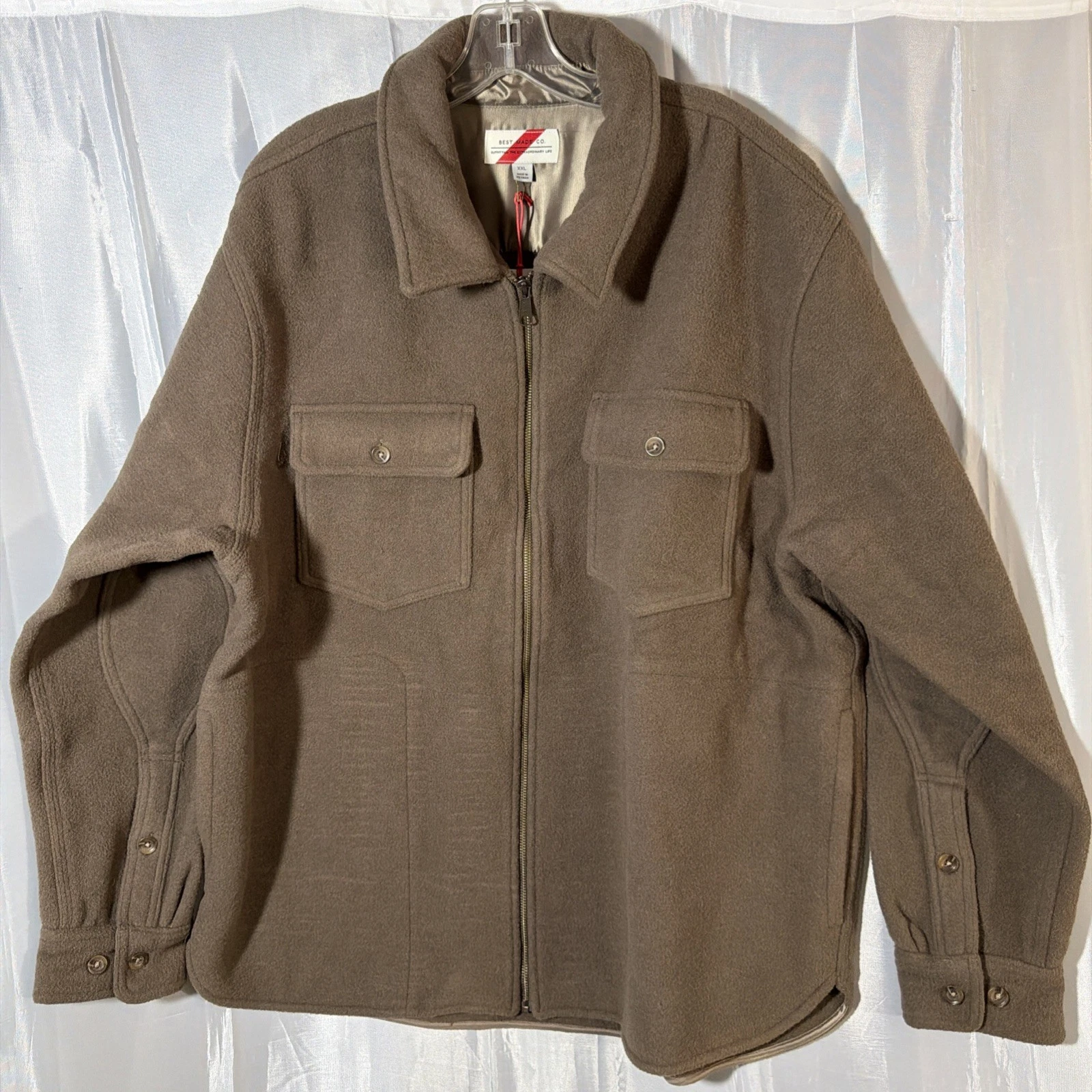 RARE Best Made Co. Borwn Wool Flannel Overshirt Men's 2XL/XXL Zip Shacket B2181 - product detail image 1