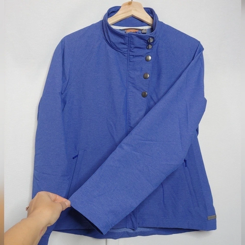 Merrell Lightweight Soft Shell Jacket Full Zip Asymmetrical Snap Button Blue M - Image 4 of 4