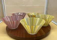5 Vintage Mid Century Modern MCM Multi Colored Stripe Glass Bowls MAKE AN OFFER