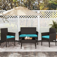 Image of 4-Piece Garden Sofa Set Wicker Rattan Patio Furniture Set Outdoor, Table & Sofas
