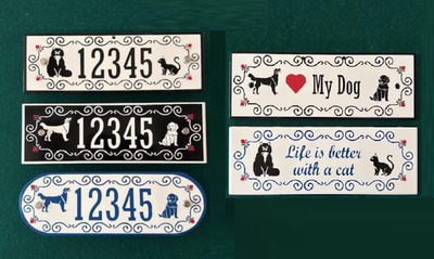 House Street Address Number Ceramic Tile Sign with Dog Cat or Pet