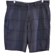 O'Neill Shorts Mens Size 34 Dark Gray Plaid Flat Front Bermuda 10 Inch Inseam