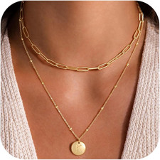 Christmas Gifts for Women Teen Girls Kids Jewelry - Layered Gold Disc Initial Ne