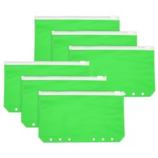 6 Pack 6 Holes A6 Binder Pocket Waterproof, Transparent Zip/Green Pouch