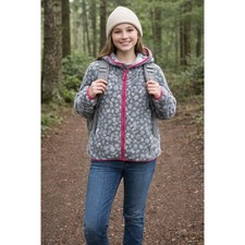 Eddie Bauer Kids Sherpa Fleece Zip Up Hoodie Gray Animal Print Size L 14 16