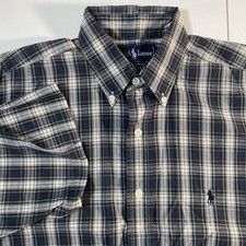 VTG Ralph Lauren Shirt XL 2XL Short Sleeve Oxford Button Shirt Green Plaid 90s