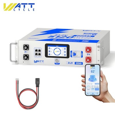 Wattcycle 48V 100Ah LiFePO4 Battery Server Rack UPS + Wattlink Cable M8 to XT150