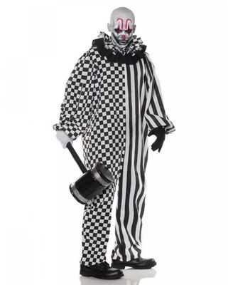 Killer Clown Kostüm Schwarz Weiß   Horror Clown Overall mit Rüschenkragen  