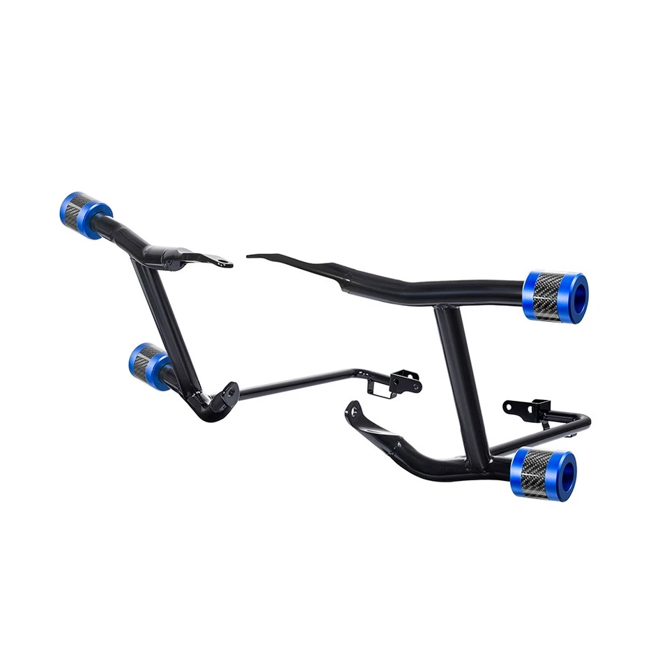 Protectores de alforjas ProTek de rendimiento trasero con barra de choque azul con carbono para Harley Foto 4 de 4