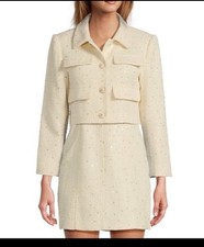 Blazer Antonio Melani avorio cropped bouclé paillettes con bottoni floreali perlati nuovo con etichetta