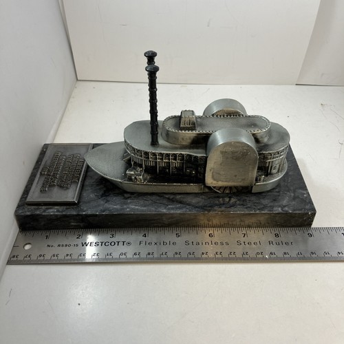 Boatmen’s Bank “Oklahoma Style”Metal Paddleboat On Marble 1993 9”WX3.5”DX4.75”H - Picture 7 of 12