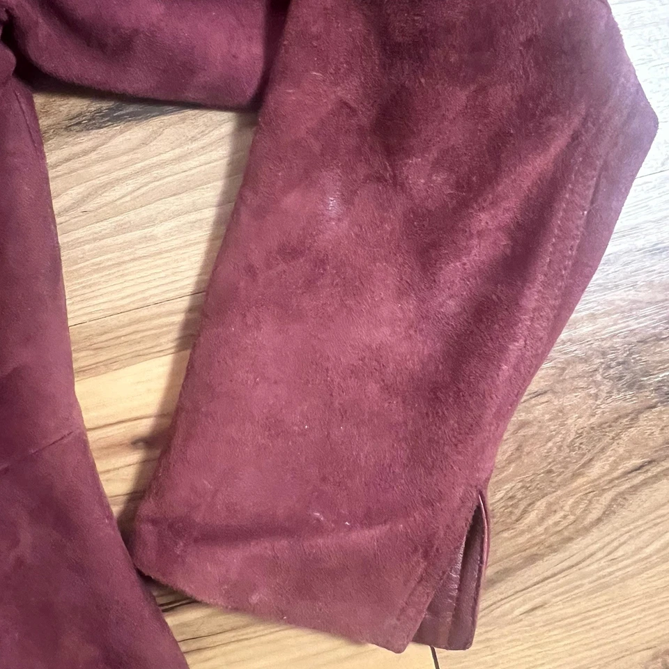 Investments Suede Leather Burgundy Full Zip Jacket Women’s Size S Old Money Vtg - Image 4 of 4