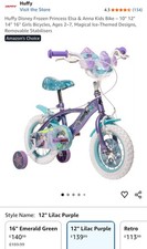 Image of Huffy Disney Frozen Princess Kids Bike 12" Lilac Purple
