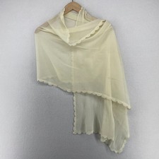 Womens Scarf Sheer Gauze Laser Cut Scalloped Shawl Wrap Off White 22" x 70"