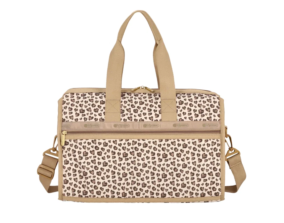 LeSportsac Latte Corazón Leopardo Marrón Deluxe Medio Fin de Semana, Tonos Tierra, Nuevo con Etiquetas Foto 2 de 4