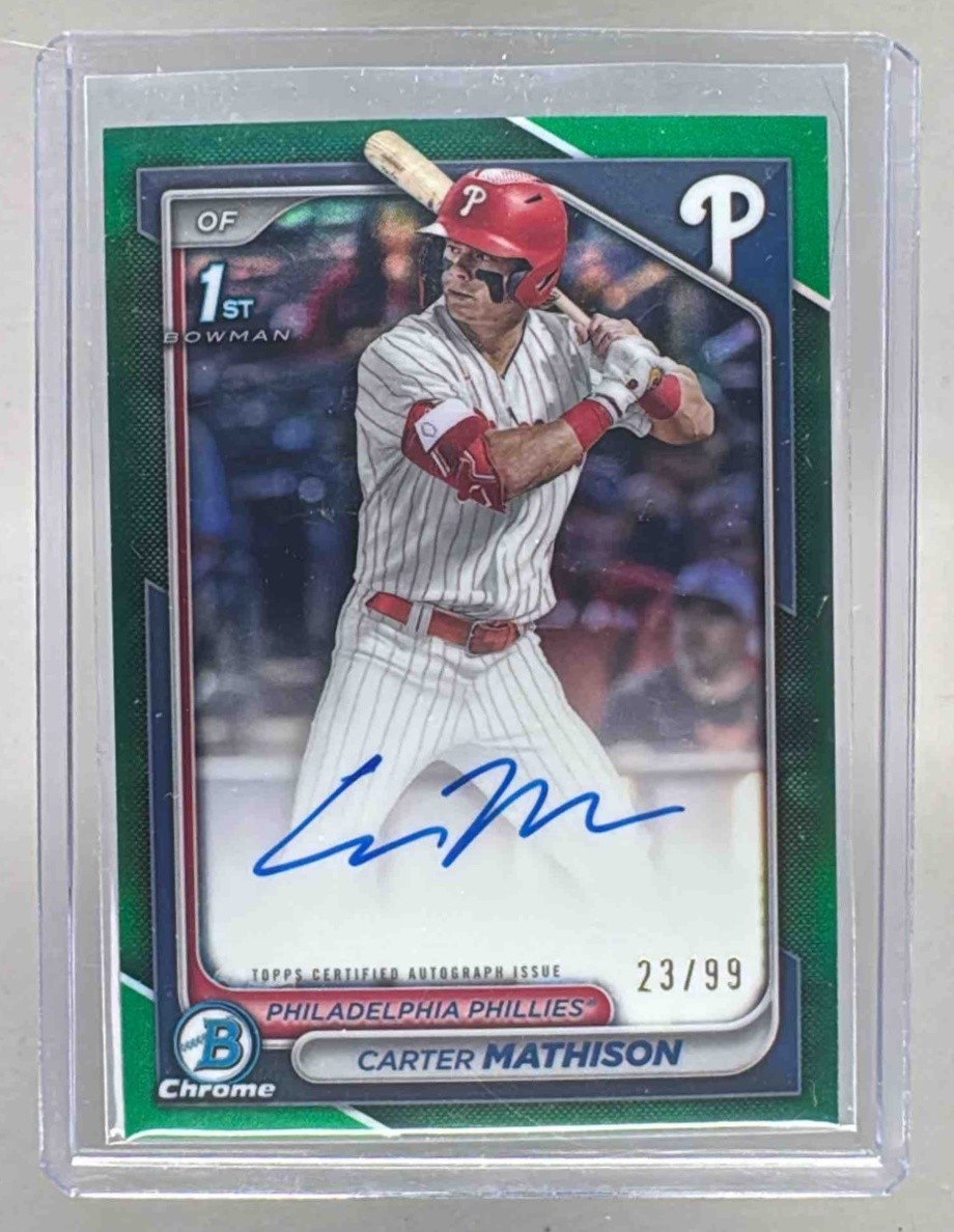 Carter Mathison 2024 Bowman Chrome Draft Green Refractor Auto 1st RC /99