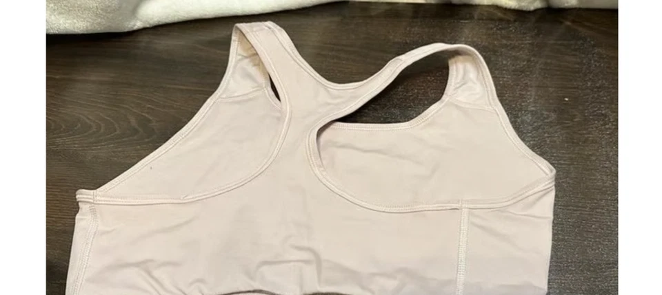 Sutiã esportivo Nike Dri-Fit Swoosh não acolchoado rosa branco racerback feminino grande - Imagem 2 de 3