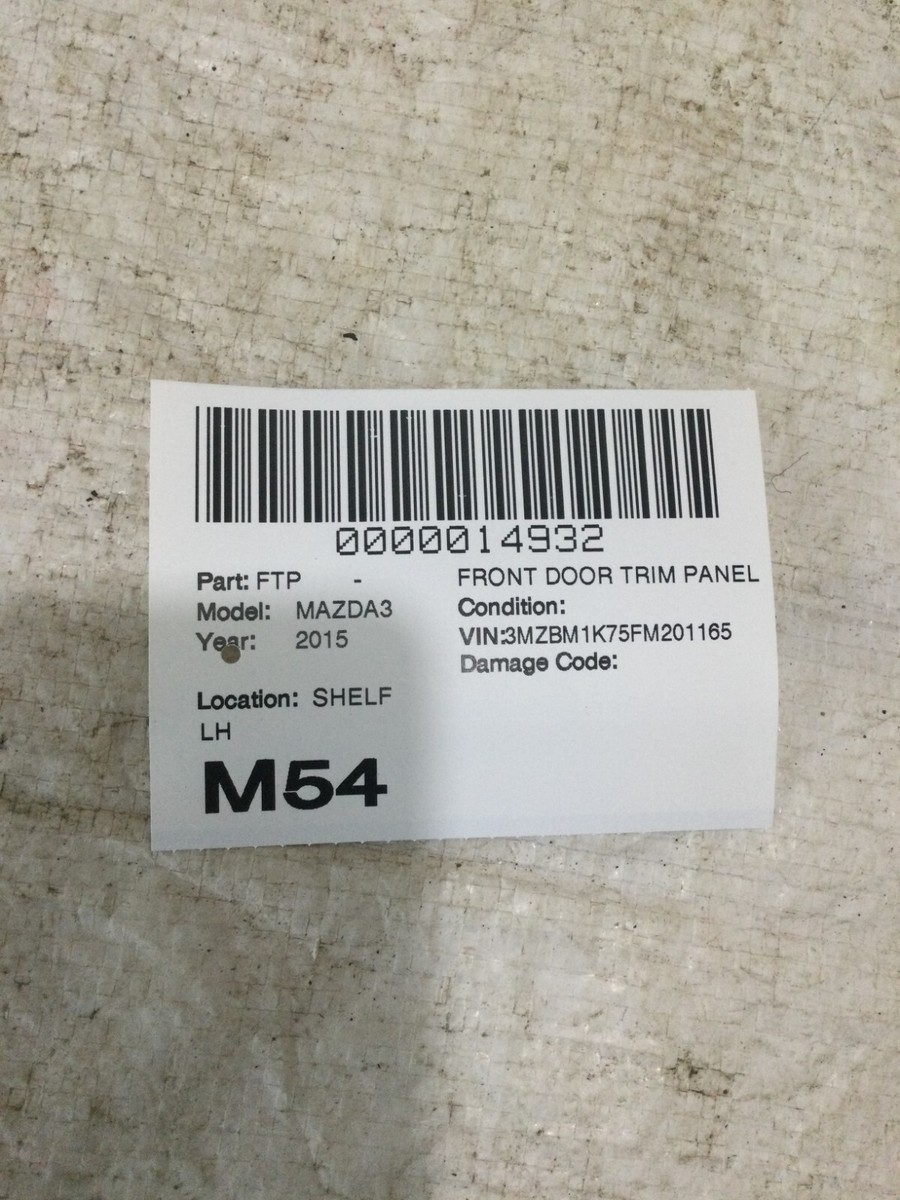 2014-2015 Mazda 3 Door Trim Panel Front Left Driver Side OEM