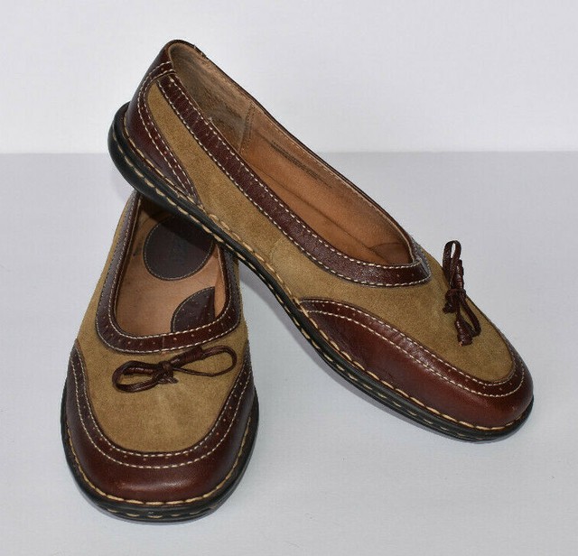 Born Brown Leather Suede Slip On Flats Women's Sz 8.5 M 40 Shoes Cap