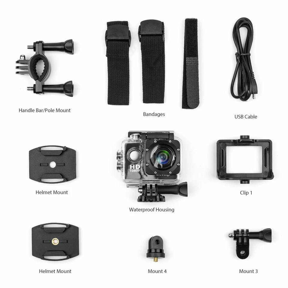 Wewdigi EV4000 Action Camera, 12MP 1080P 2 Inch LCD Screen, Waterproof 30M - Image 2 of 4