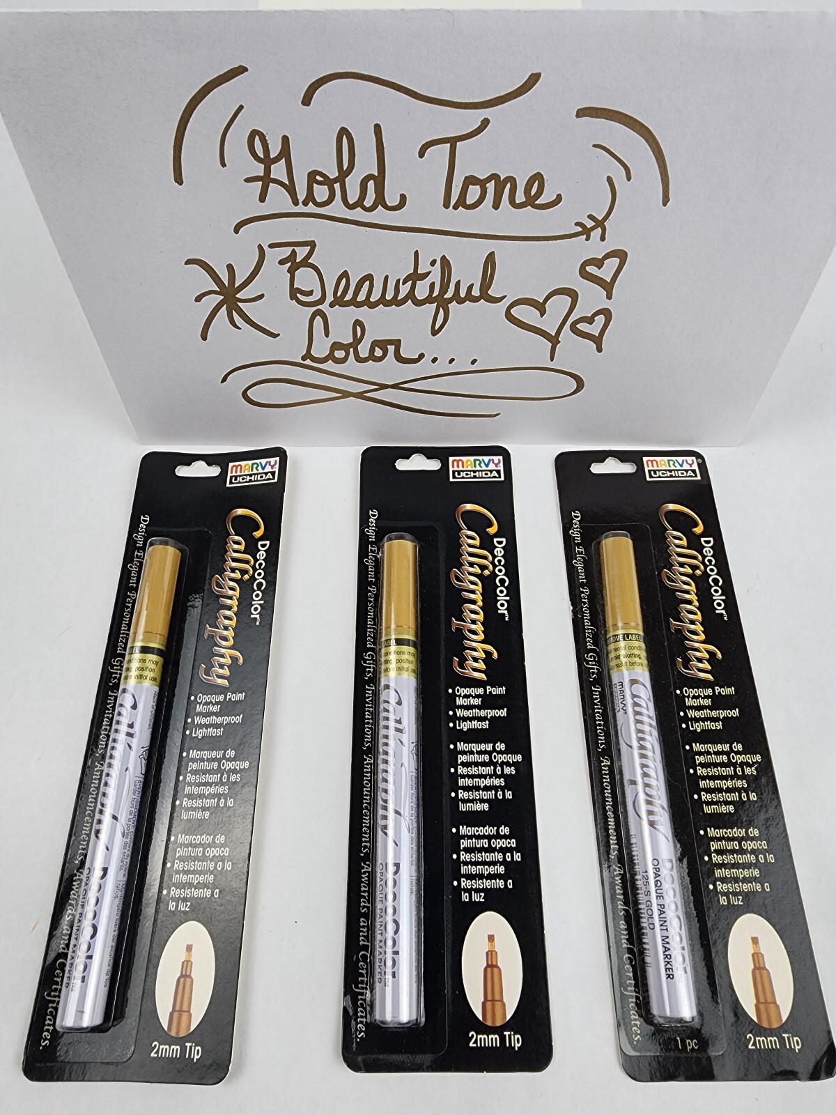 New! Set of 3 Uchida 125-C Gold Marvy Chisel Point Markers Deco Color Caligraphy