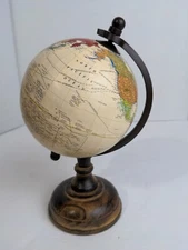 Wood Base World Globe Decor 9.5" tall