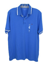 NWT TOMMY HILFIGER Polo Shirt Men Medium Solid Blue Collared Short Sleeve Logo