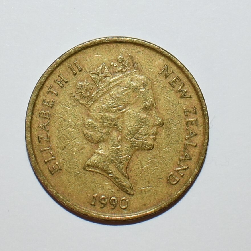 New Zealand Two Dollars Coin Error 1990 Security Groove, Cross