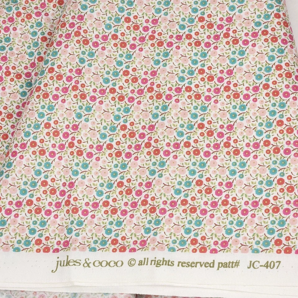 Cotton Fabric Calico Floral Print Pink Red Green 2 5/8 yards 44" Jules & Coco - Image 4 of 4