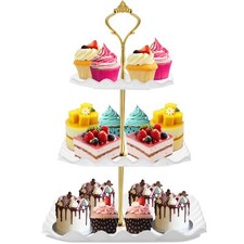 3 Tier White Plastic Cupcake Stand Metal Rod for Tea Parties and Birthdays