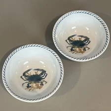 2 Cynthia Rowley Crab Bowls Melamine Nautical Beach Cereal Bowls
