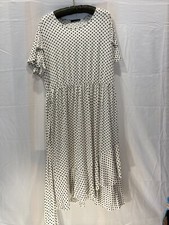 Ruffled Polka Dot  dress Med Slinky Stretchy Tea Length Belted Flowy Flirty