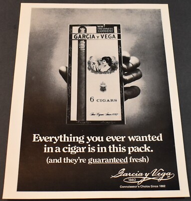 1974 Print Ad Garcia Y Vega Cigars Connoisseur's Choice Since 1882 Art Smoke