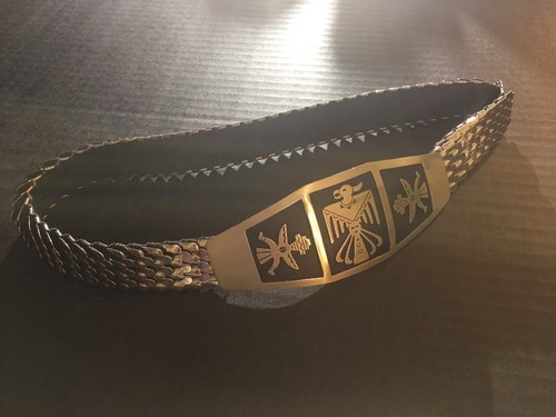 Tribal Silver Tone SOLID NICKEL Buckle Metal Stretchable Belt - Picture 2 of 7