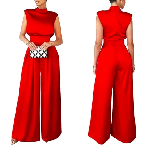 Eleganter ärmelloser Damen-Overall Retro weites Bein formeller Abend Party Playsuit - Bild 7 von 14