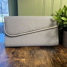 vintage White metal mesh clutch Bag Purse Evening Dressy Gold Contrast EUC 1980s