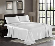 Satin Sheet Set Silky Microfiber Deep Pocket Fitted Sheet Flat Sheet Pillow Case